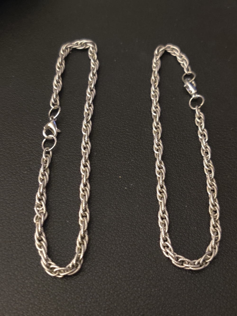 Sterling Silver Rope Chain Bracelet Pair - Silver Tone